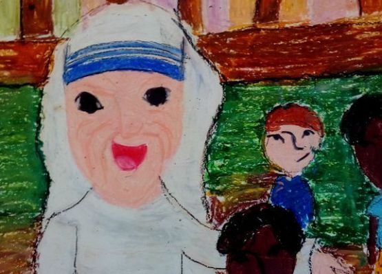 Laureatki Powiatowego Konkursu Plastycznego – „Jan Paweł II – bądźcie świadkami miłosierdzia” grafika