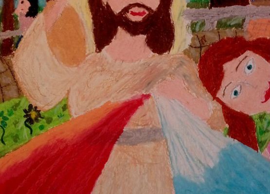 Laureatki Powiatowego Konkursu Plastycznego – „Jan Paweł II – bądźcie świadkami miłosierdzia” grafika