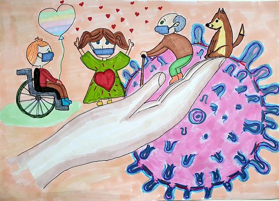 "Wolontariat" w projekcie na znaczek pocztowy grafika