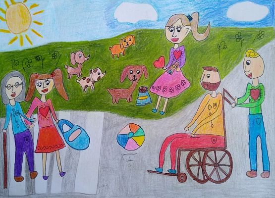 "Wolontariat" w projekcie na znaczek pocztowy grafika