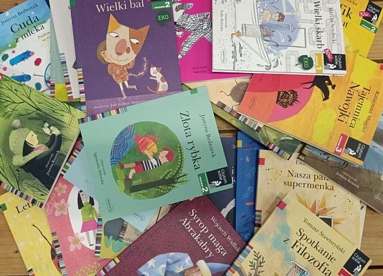 Nowości książkowe w ramach Narodowego Programu Rozwoju Czytelnictwa 2.0 w szkolnej bibliotece grafika